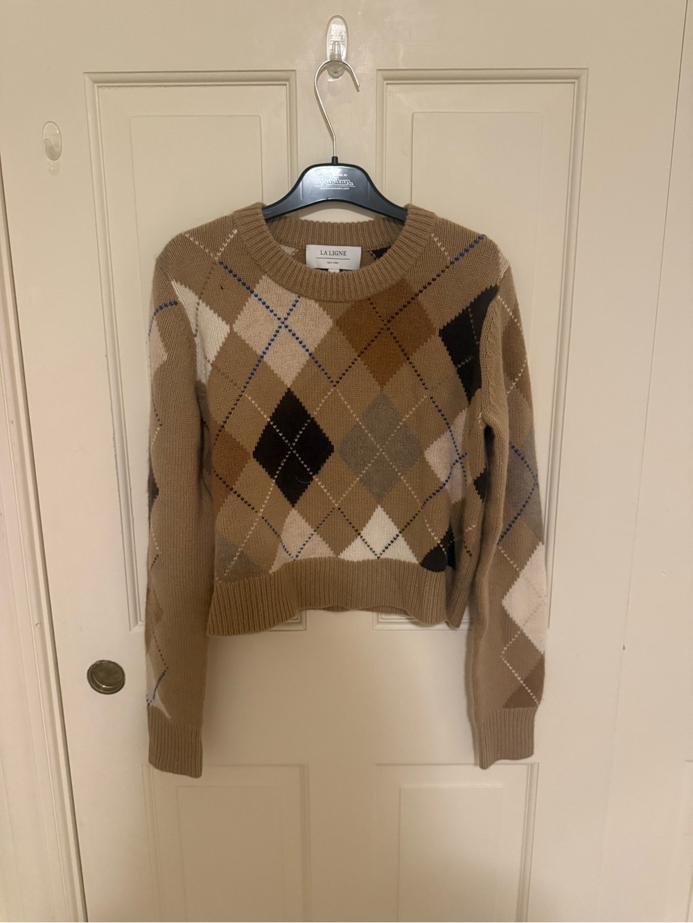 LA LIGNE Campbell Tan Argyle Crewneck Sweater